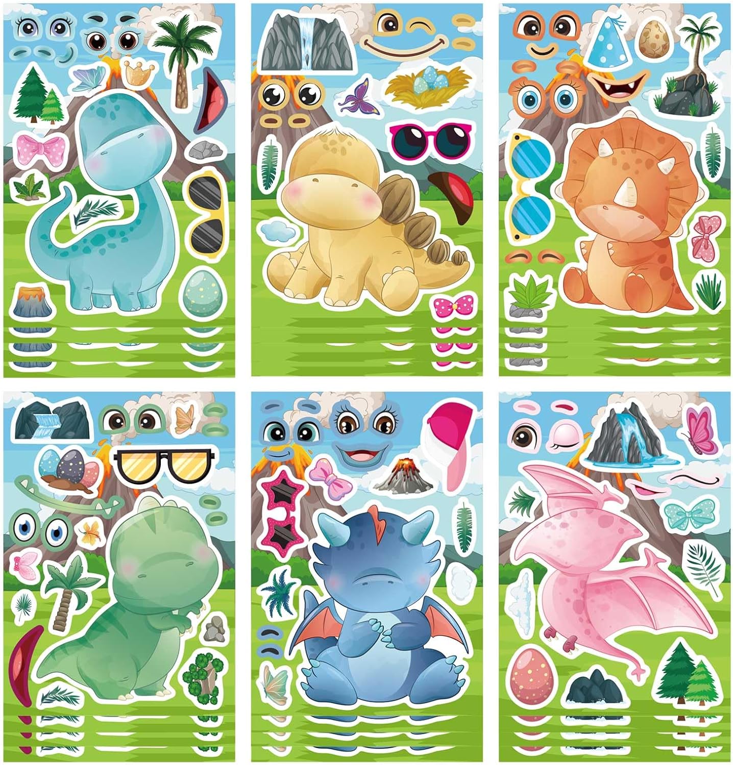 DUJAA 24 Multicolor Cartoon Cute Dino Dinosaur Stickers for Kids & Toddlers, Waterproof Vinyl Stickers for Wardrobe, Luggage, Backpack & Indoor Use