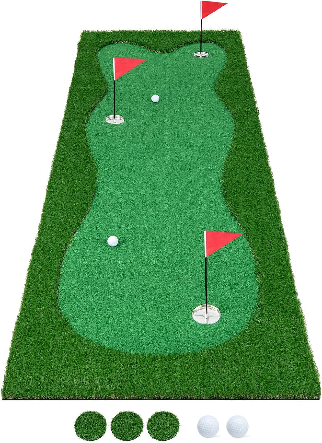 Tangkula 10 FT Golf Putting Green, Large Professional Golf Training Mat with Realistic Artificial Grass Turf, 3 Holes, 3 Flags and Cups for Indoor Outdoor Putting Practice