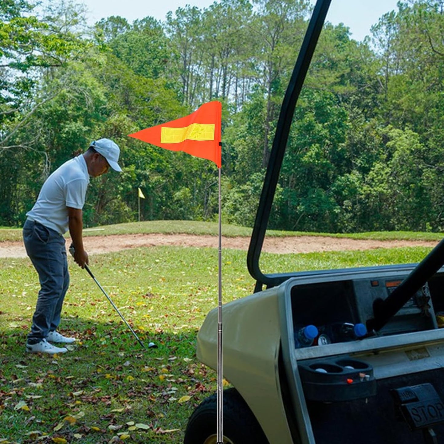 VOSAREA Golf Cart Flag Pole Reflective Golf Cart Safety Banner Telescopic Orange Safety Flag Adjustable Height Flagpole Wheelchairs