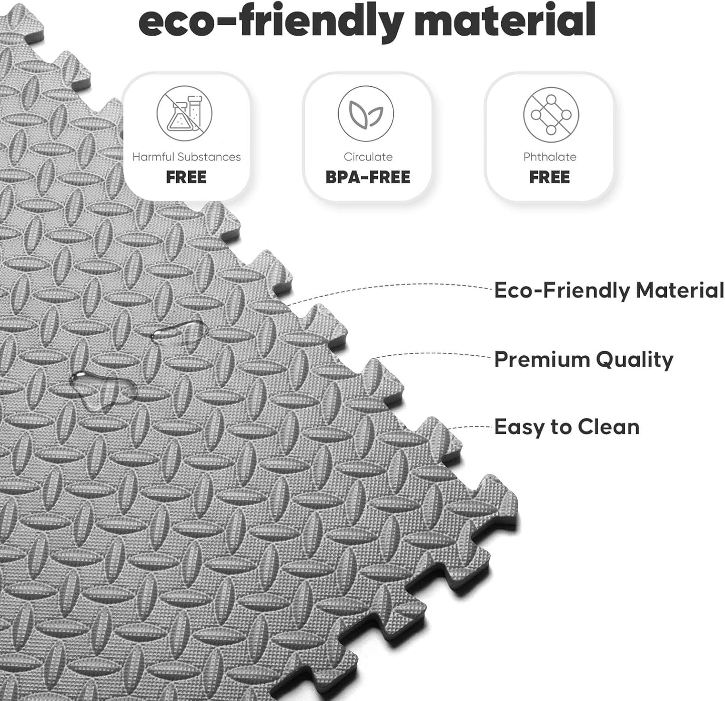 Home Gym Mat, Puzzle Exercise Mat, EVA Interlocking Foam Floor Tiles for Home Workout Equipment and Kids' Play Areas - Grey, 24 in x 24 in x ½ in - 16 Tiles (Grey, 16 Pack, 64 SQ FT)