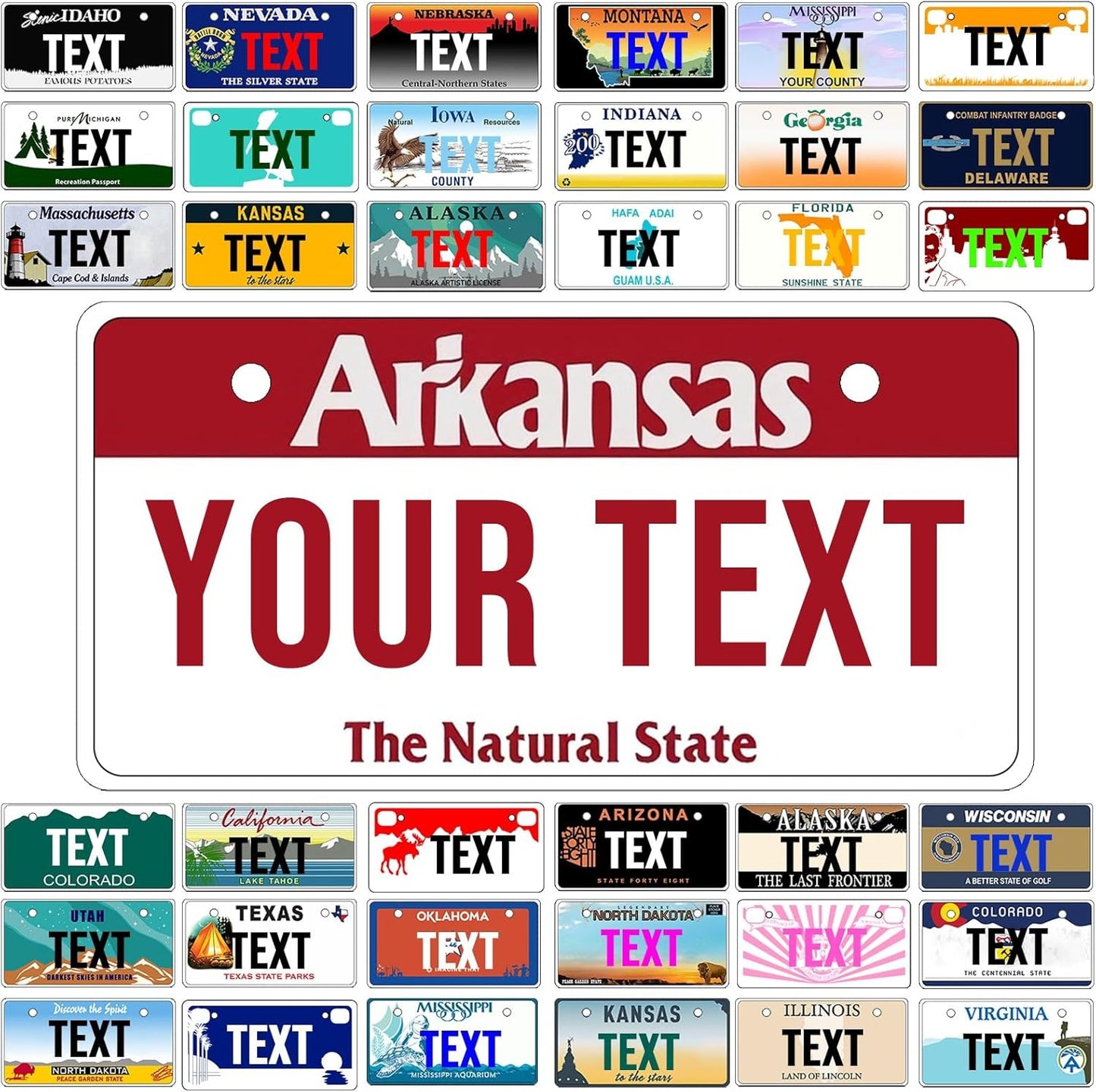 Custom Mini License Plate,Personalized Arkansas Bike License Plate - Select from All 50 States,3 Sizes - Customized Customizable State Car Tag Plates for Kids Bike, Bicycle,Toy Car,4x2 Inch