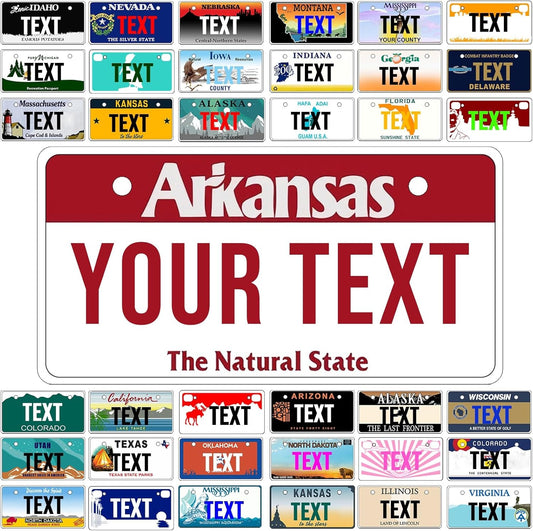 Custom Mini License Plate,Personalized Arkansas Bike License Plate - Select from All 50 States,3 Sizes - Customized Customizable State Car Tag Plates for Kids Bike, Bicycle,Toy Car,4x2 Inch