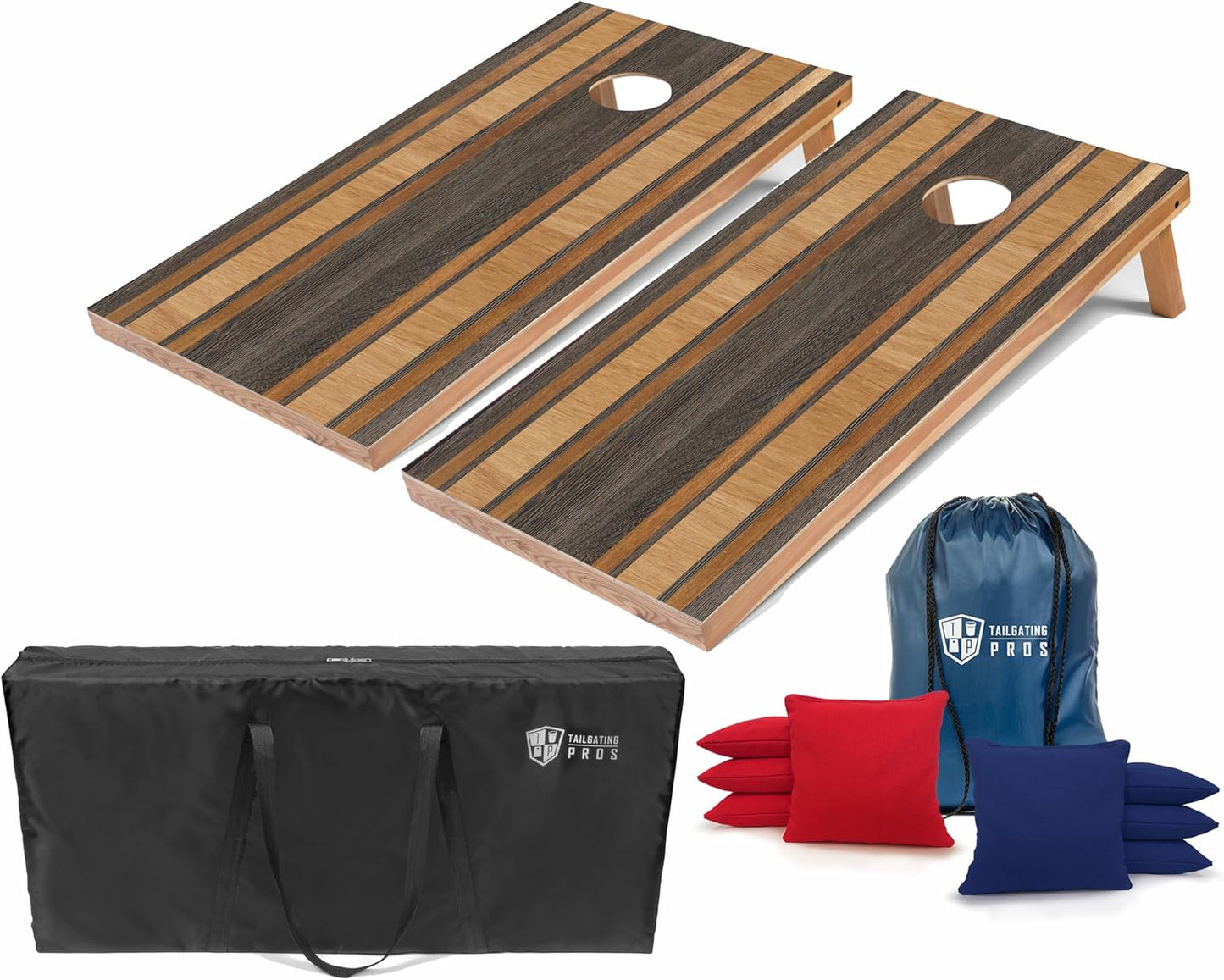 Tailgating Pros Cornhole Boards - 4'x2' Lightweight Regulation Flag & Patriotic Outdoor Themed Cornhole Game w/Carrying Case & Set of 8 Corn Hole Bean Bags w/Tote