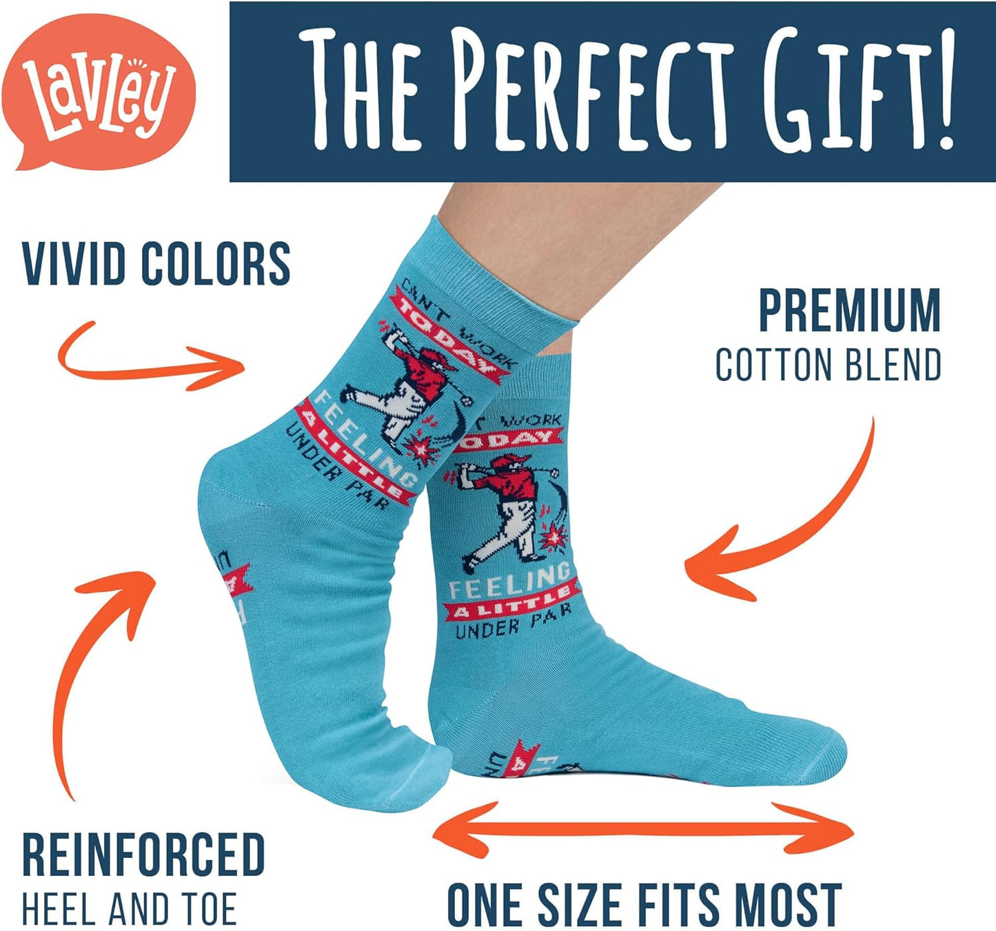 Lavley Funny Golf Socks - Fun gift for golfers - Unisex one size fits most - Great for birthdays or stocking stuffers