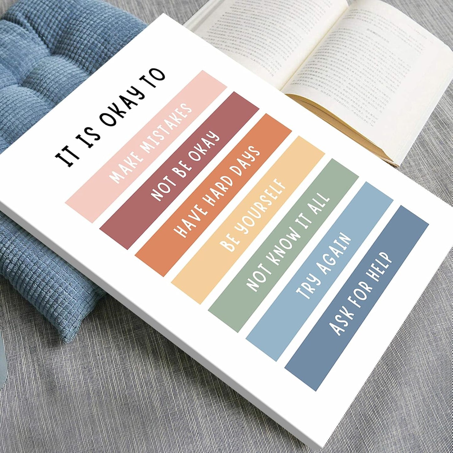 uoyien Growth Mindset Mental Health Posters Boho Classroom Playroom Therapy Wall Decor Affirmations Quotes Canvas Wall Art Kids Educational Prints For Calming Corner Decoration 16x24in Wood Framed