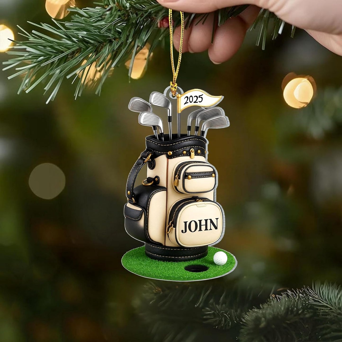 NAZENTI Personalized Golf Christmas Ornament, Custom Golfer Bag 2D Acrylic Ornaments,Golf Lover Christmas Tree Decoration, Gift for Golfs Enthusiasts, Golfer Holiday Keepsake 01