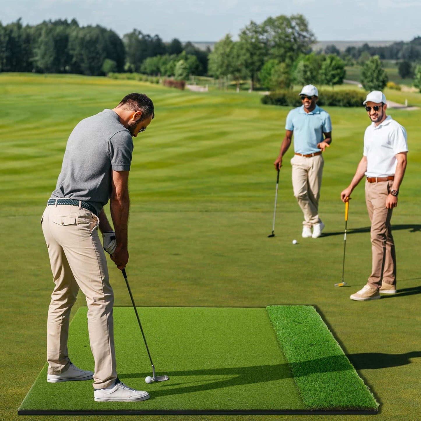 Wind Shear 5x4FT Golf Mat, 2 Turf in 1(35mmRough&16mmFairway) Large Golf Hitting Mat for Indoor/Outdoor Practice, High-Density Artificial Turf Mat for Golf Training in Backyards, Driving Ranges