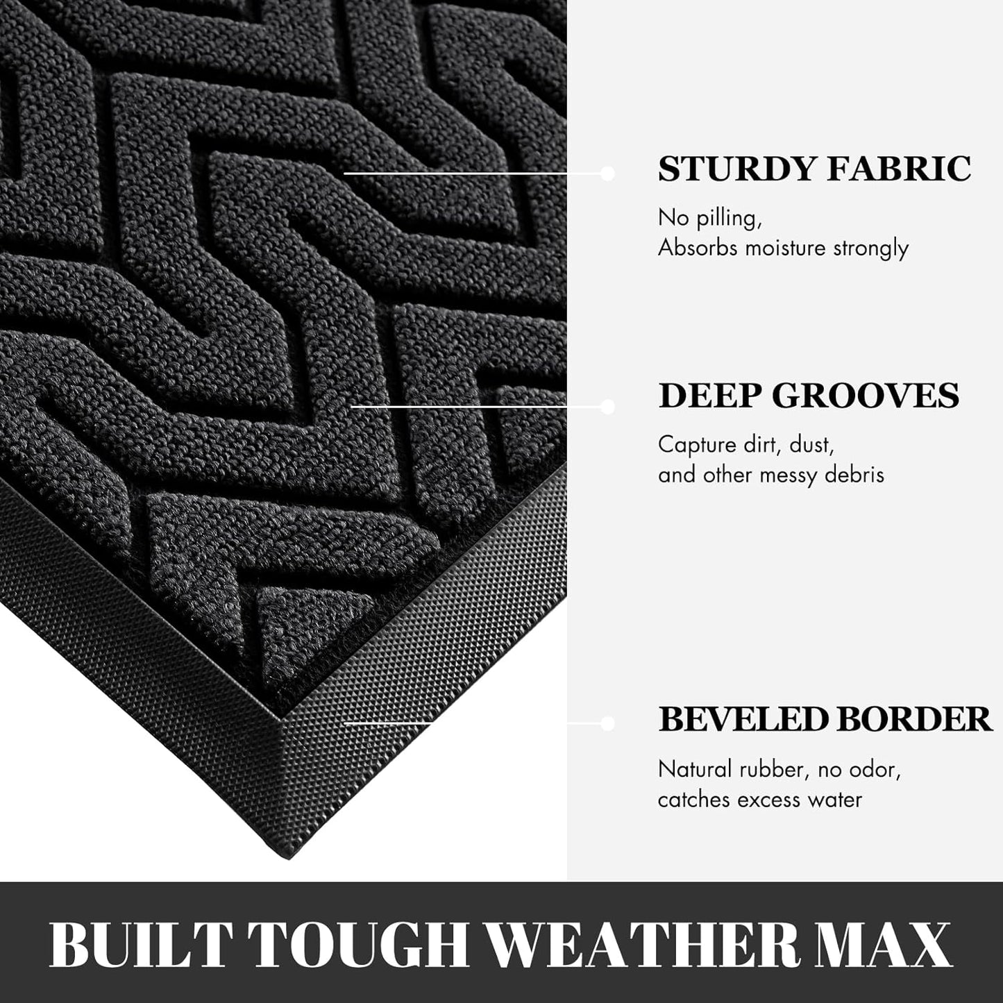 Yimobra Large Door Mat Outside Entrance 47x24, Waterproof Heavy Duty Outdoor Mats for Front Door, Non Slip Rubber Entry Mat for Garage Patio Indoor, Easy Clean, Black