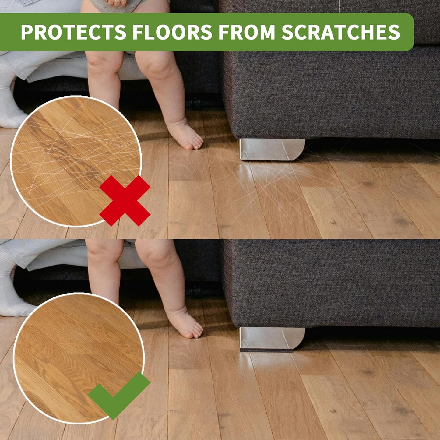 Non Slip Furniture Pads 8 PCS 4'' Square - Anti Slip Furniture Pads - Self Adhesive Rubber Feet Furniture Feet - Chair Leg Floor Protectors - Keep Furniture in Place