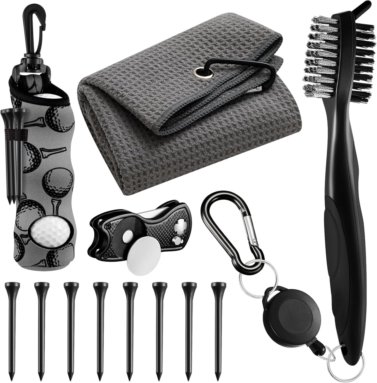 Liliful 12 Pcs Golf Accessories Kit, Include Golf Ball Bag with Hook Towel Tees Magnetic Ball Marker Divot Tool Cleaner Brush for Women Man Gifts