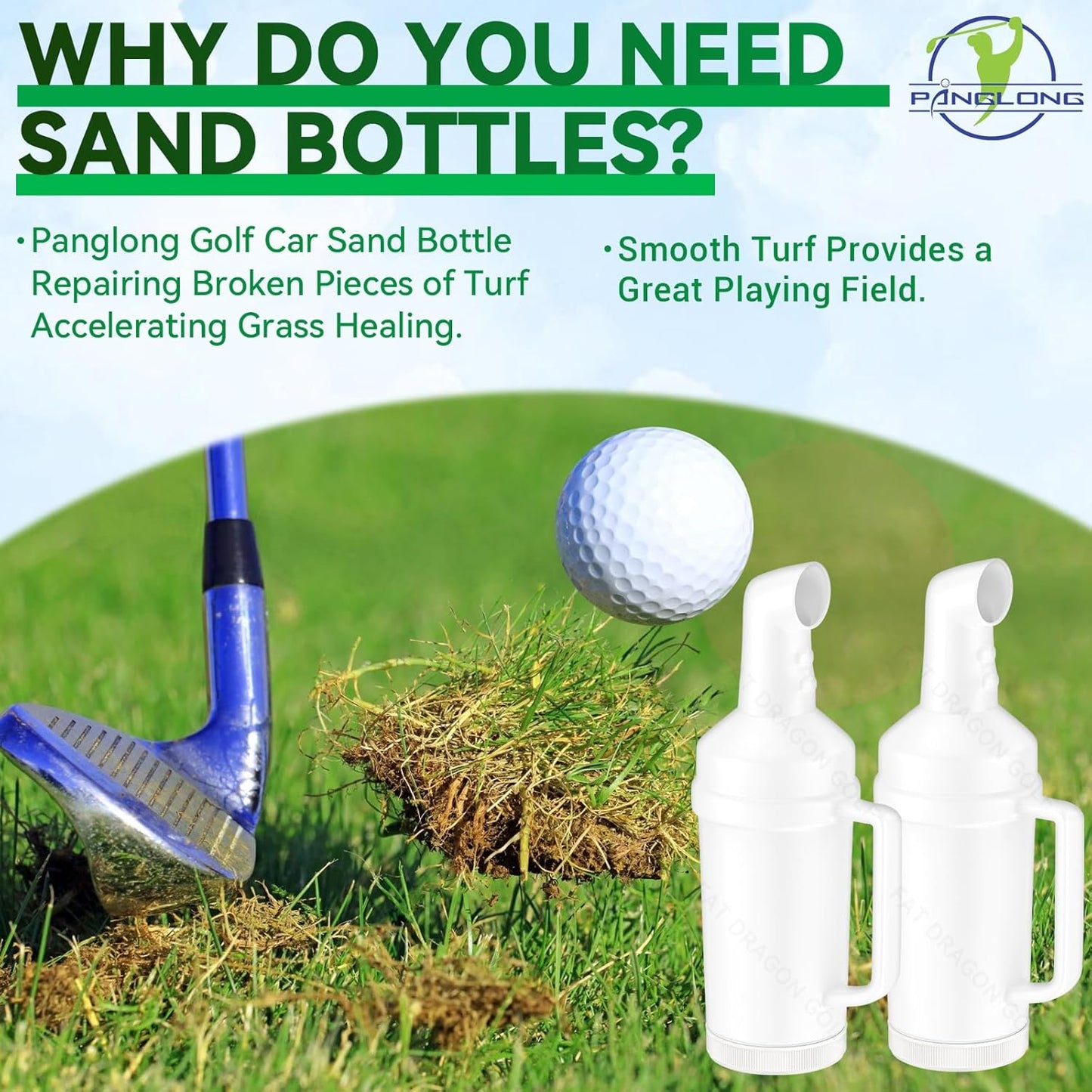 Panglong Precedent Golf Cart Sand Bottle with Handle 1Pcs or 2Pcs, Divots Filler Sand & Seed Bottle with Rattle Proof Holder
