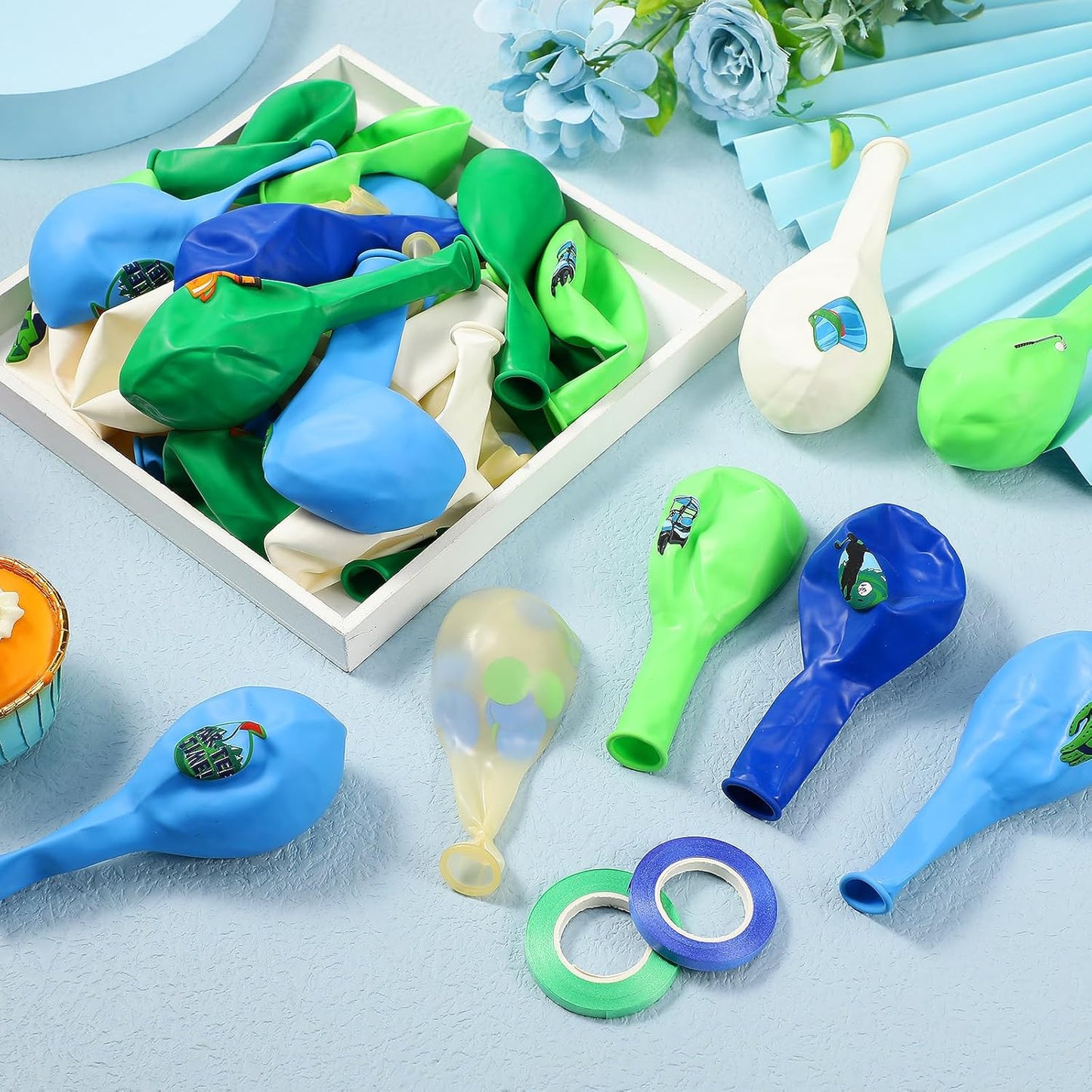 Capoda 60 Pcs Golf Theme Party Decoration 12 Inch Golf Balloons Bulk Navy Blue Green White Latex Balloons with 2 Ribbons for Kids Sport Birthday Party Decor Supplies