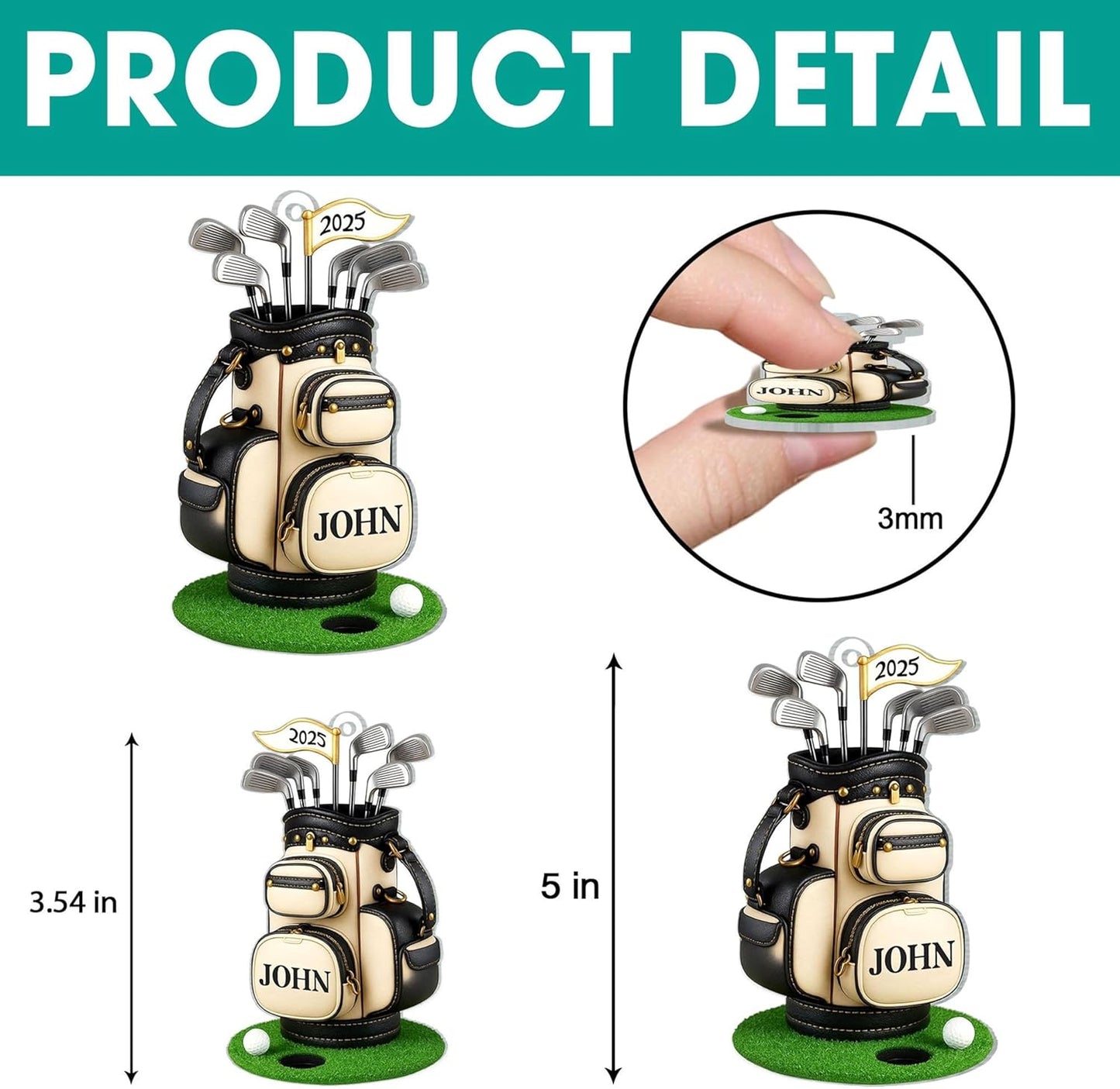 NAZENTI Personalized Golf Christmas Ornament, Custom Golfer Bag 2D Acrylic Ornaments,Golf Lover Christmas Tree Decoration, Gift for Golfs Enthusiasts, Golfer Holiday Keepsake 01