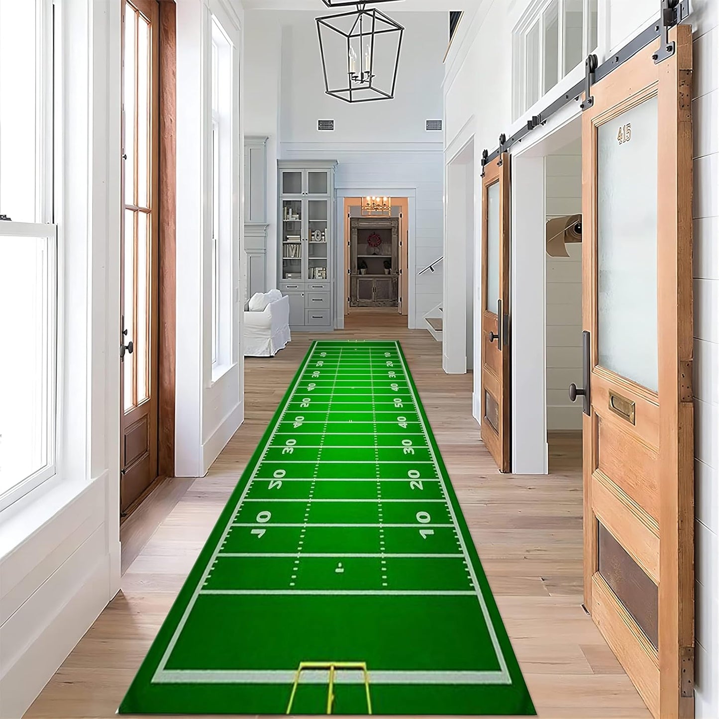Football Long Hallway Rug Runners, 2x10ft, Sports Soccer Runner for Entryway, Thin Low Pile Easy Clean Rugs, Non-Shedding Reduce Noise Washable Non-Slip Carpets for Bedside Family