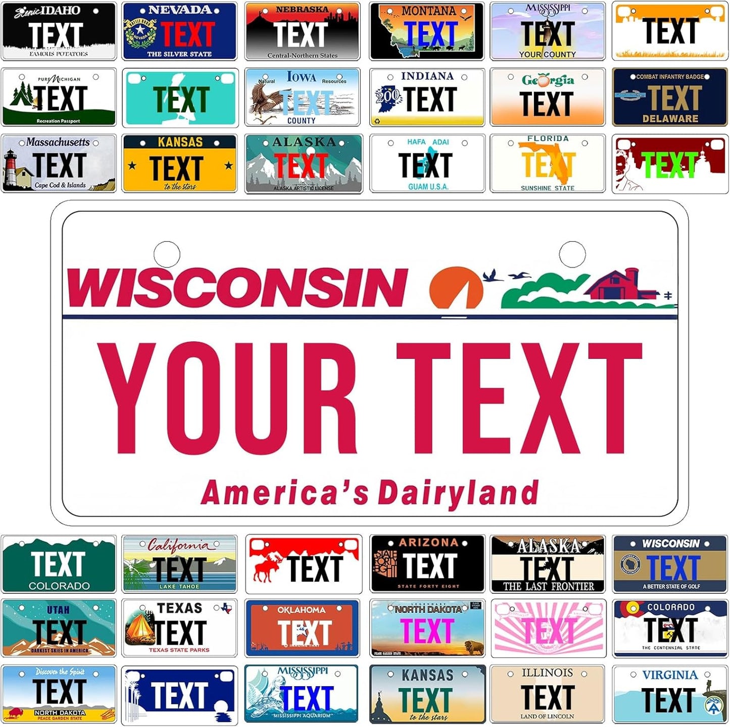 Custom Mini License Plate,Personalized Wisconsin Bike License Plate - Select from All 50 States,3 Sizes - Customized Customizable State Car Tag Plates for Kids Bike, Bicycle,Toy Car,4x2 Inch
