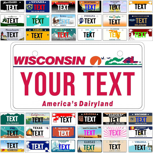 Custom Mini License Plate,Personalized Wisconsin Bike License Plate - Select from All 50 States,3 Sizes - Customized Customizable State Car Tag Plates for Kids Bike, Bicycle,Toy Car,4x2 Inch