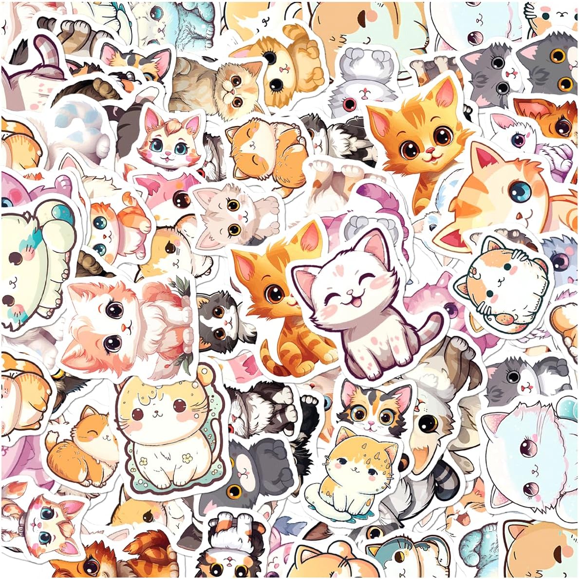 Cute Cartoon Cat Stickers Pack Vinyl for Kids Teens Lovers Scrapbook Laptop Water Bottle Decoration 50pcs Hat Skateboard Motorcycle Bike Bumper Bedroom Phone