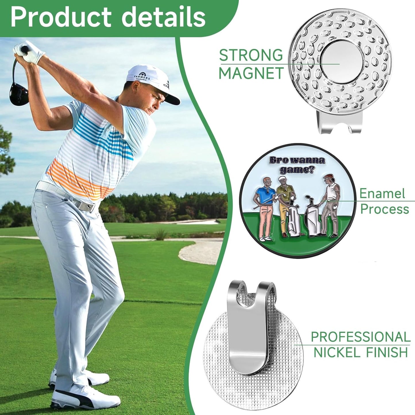 Magnetic Golf Ball Marker Clips, Funny Golf Ball Markers with Magnetic Clip, Enamel Golf Ball Markers Hat Clip Magnet for Men Women Golfer Gifts