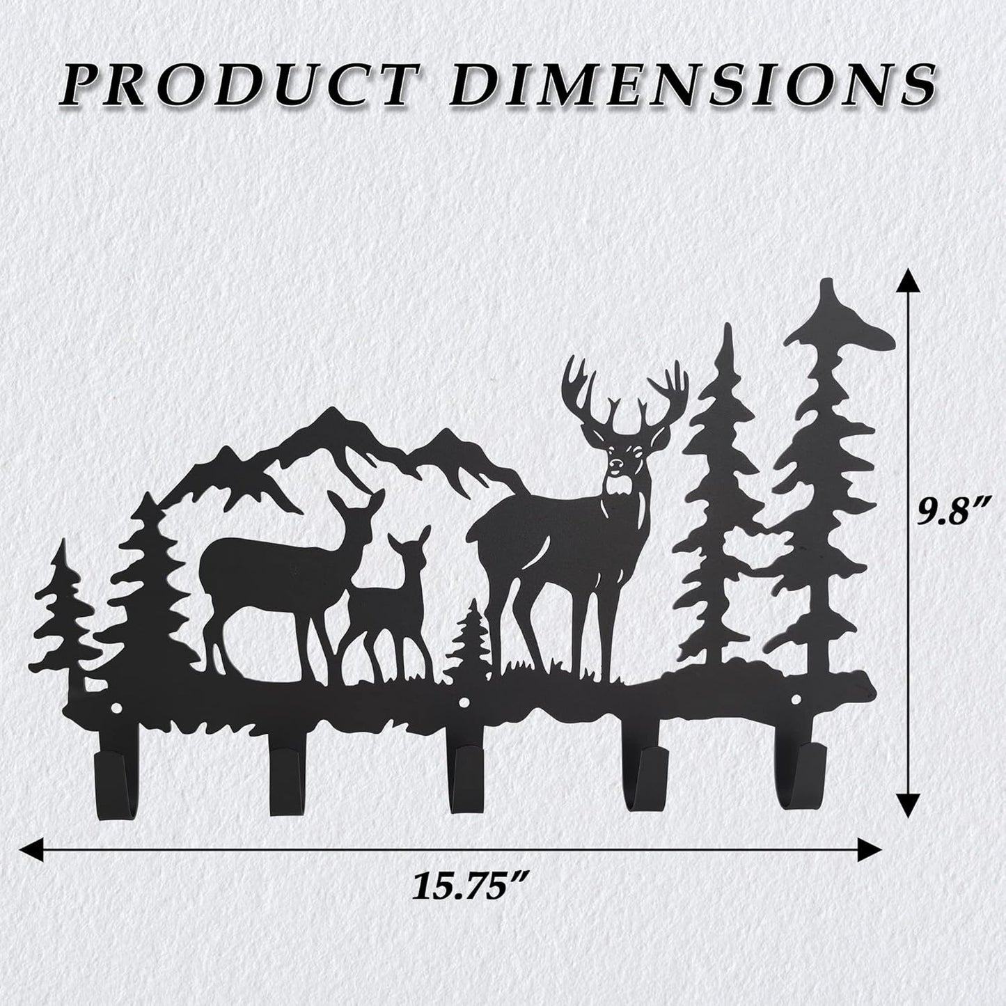 Metal 5-Hook Deer Storage, Powder Coated Wall Mount, 15.8x9.65x1.1 inches, 35lbs Capacity, for Entryway, Hallway, Office, Kitchen, Living Room Decor