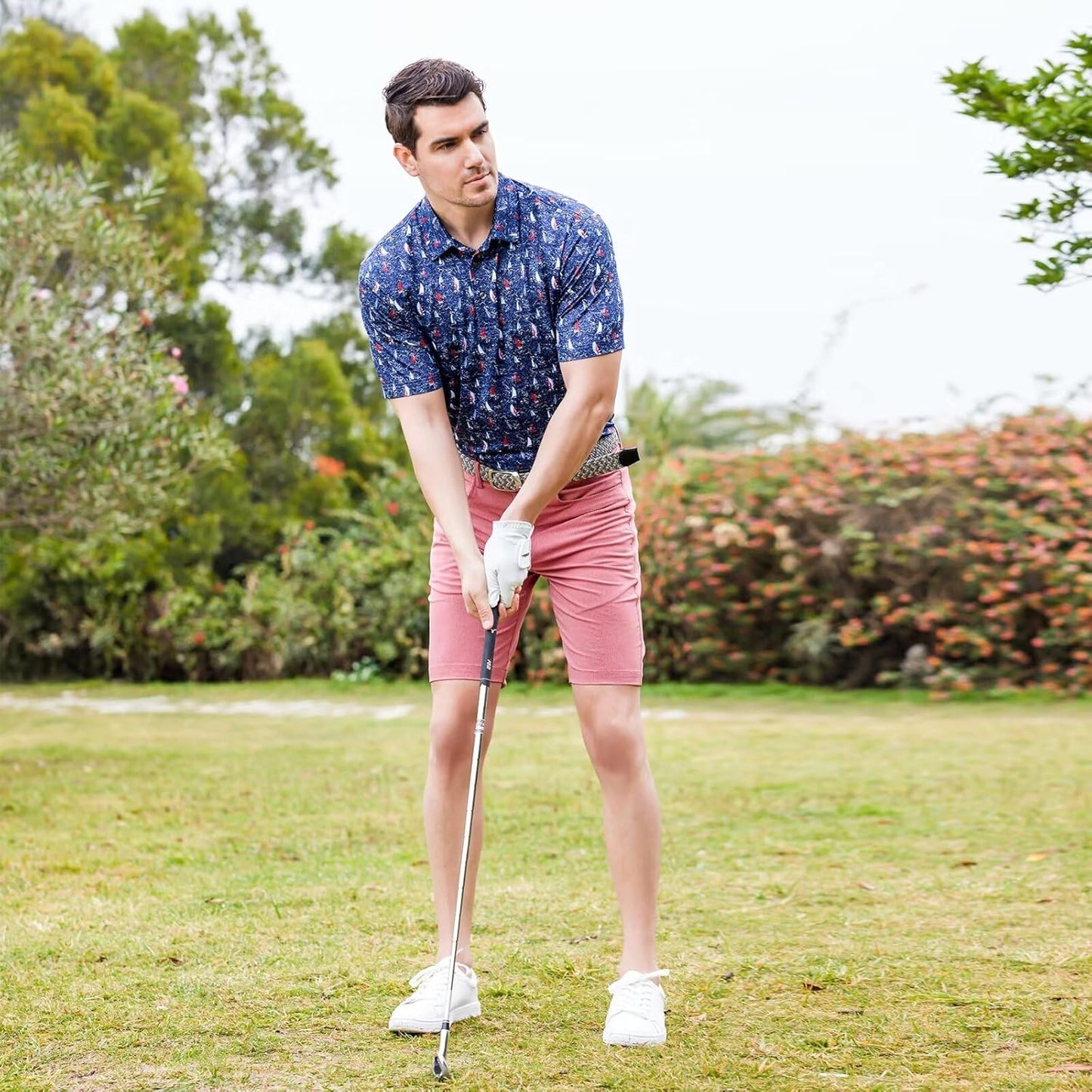 Golf Shirts for Men Dry Fit Short Sleeve Print Performance Moisture Wicking Polo Shirt
