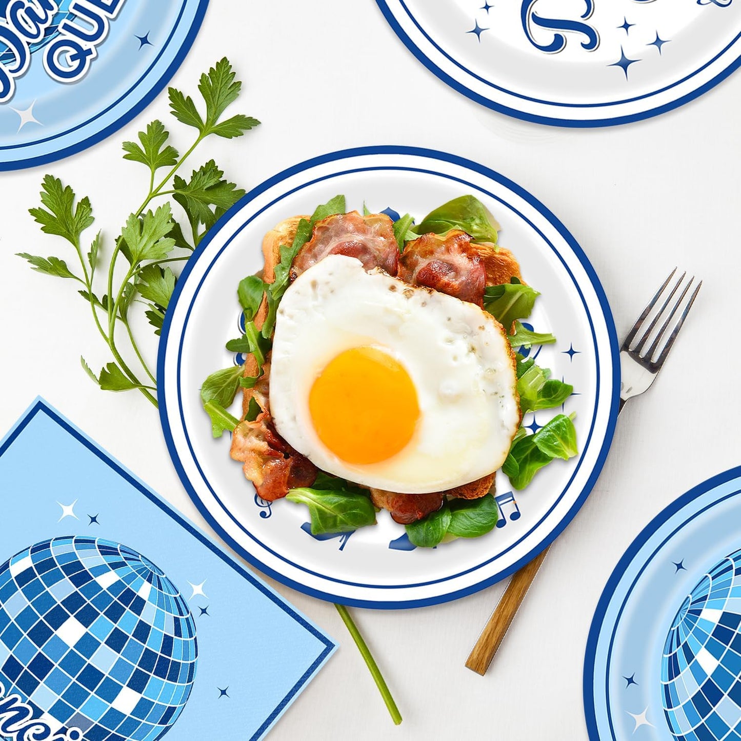 Dancing Queen Party Decorations 48Pcs Retro 70s Tableware Set Disco Plates and Napkins Forks Supplies Serves 16 Blue Disco Ball Birthday Bachelorette Party Decorations