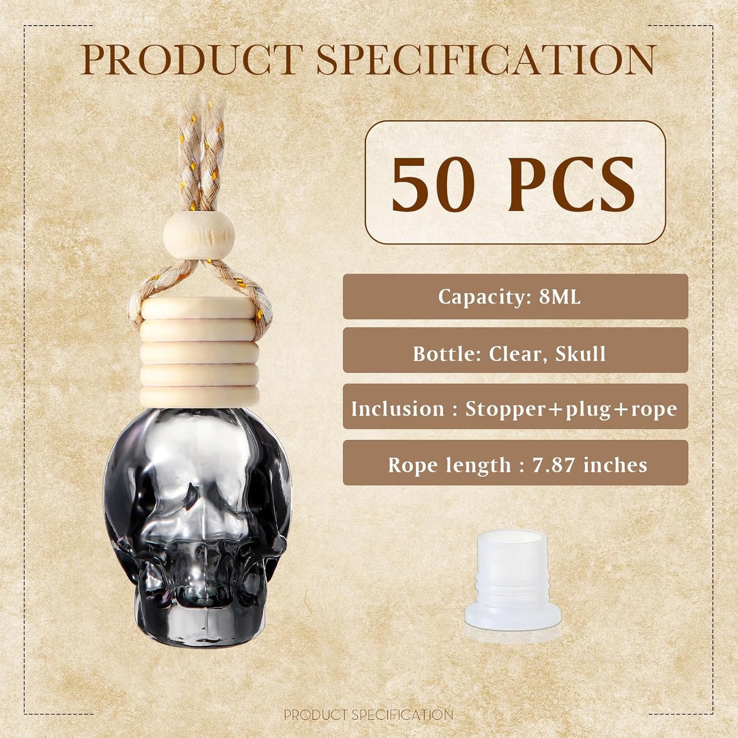 50 Pcs Hanging Car Air Freshener Black Car Diffuser Bottles Empty Glass Perfume Bottles Air Freshener Diffuser Pendant for Essential Oils Fragrance Aromatherapy Ornament (Skeleton)