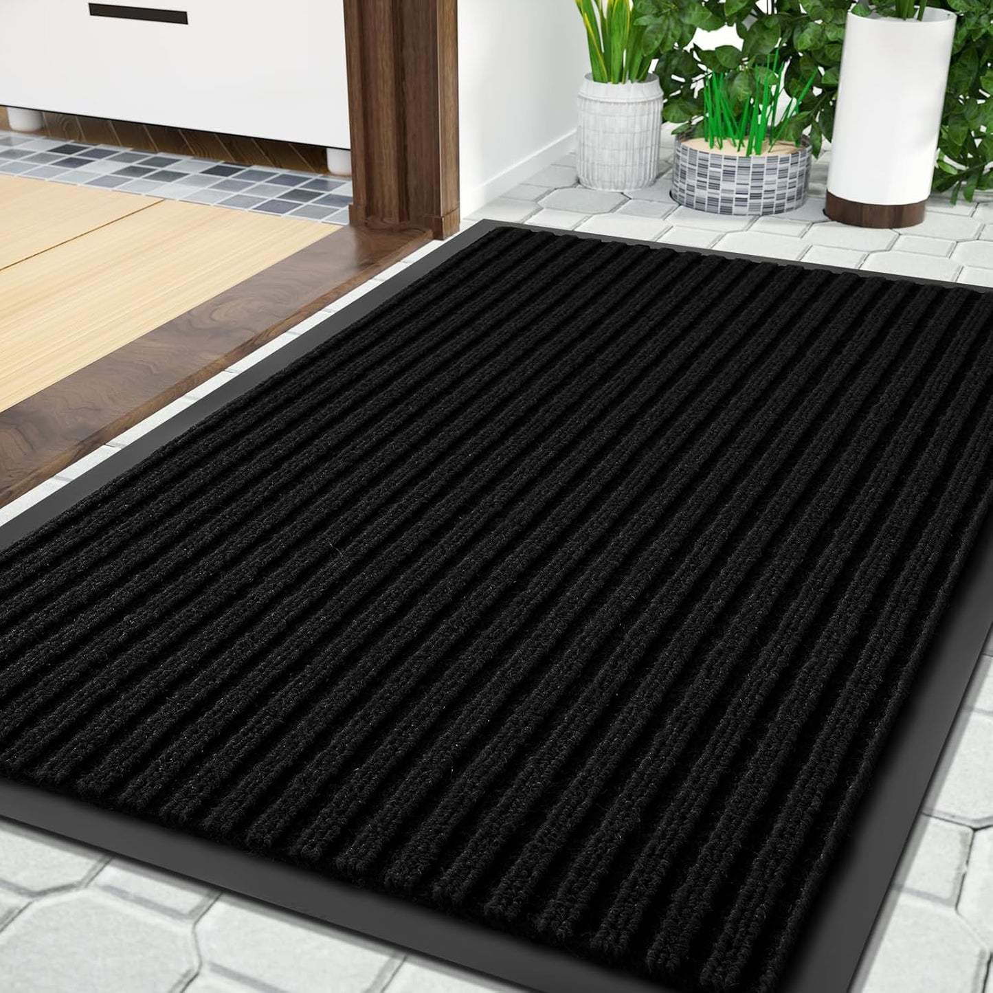 Yimobra Front Door Mat Outdoor Indoor Entrance, 100% Waterproof All-Season All Weather Doormat, Welcome Matt Outside Entry, Non Slip, Low Profile, Heavy Duty Patio Porch Floor Mats,36 x 24,Black