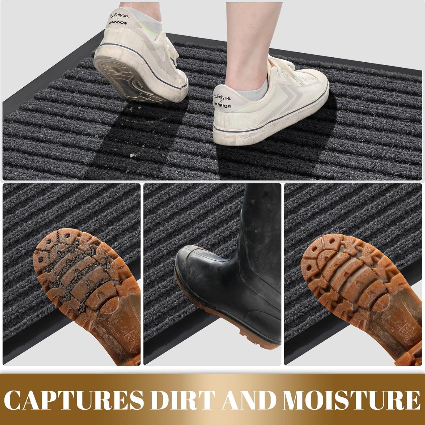 Yimobra Front Door Mat Outdoor Indoor Entrance, 100% Waterproof All-Season All Weather Doormat, Welcome Matt Outside Entry, Non Slip, Low Profile, Heavy Duty Patio Porch Floor Mat,29.5 x 17, Grey