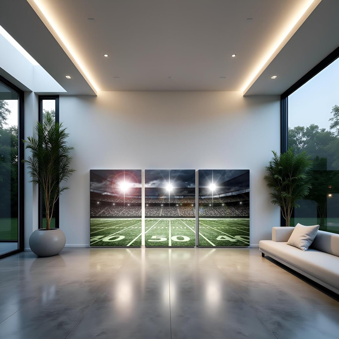 American Football Large Artwork Dorm Kids Room Canvas Wall Art Green Spotlight Rugby Field Match Sport Picture for Boy Bedroom Playroom Wall Décor Framed 16x24inch