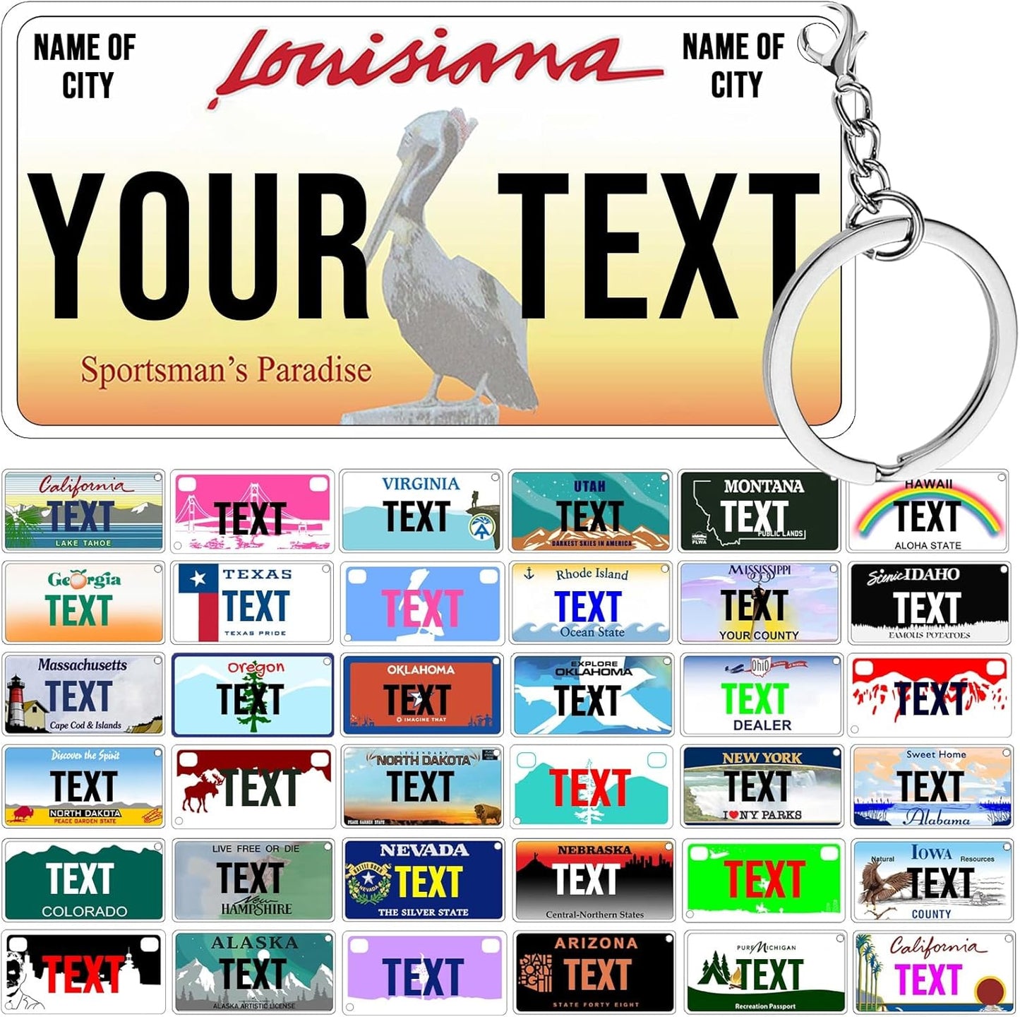 License Plate Keychain,Custom Louisiana State License Plate Key Chains - Select from All 50 States - Personalized Customizable Car Tag Key Chain,Metal Customized Car Tag Keychain