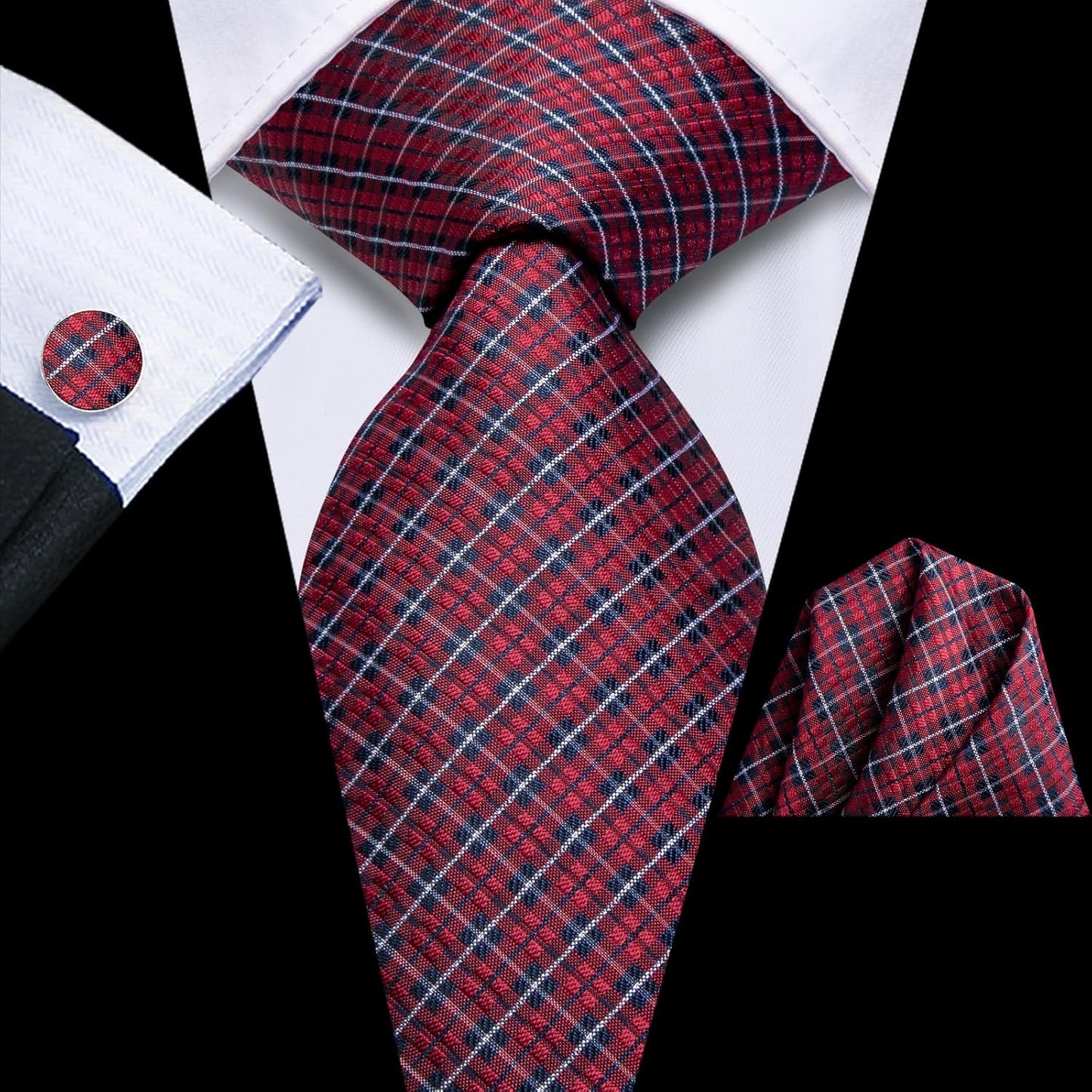 Dubulle Mens Paisley Striped Tie WOVEN Necktie for Men and Handkerchief Cufflinks Set Wedding Formal Business