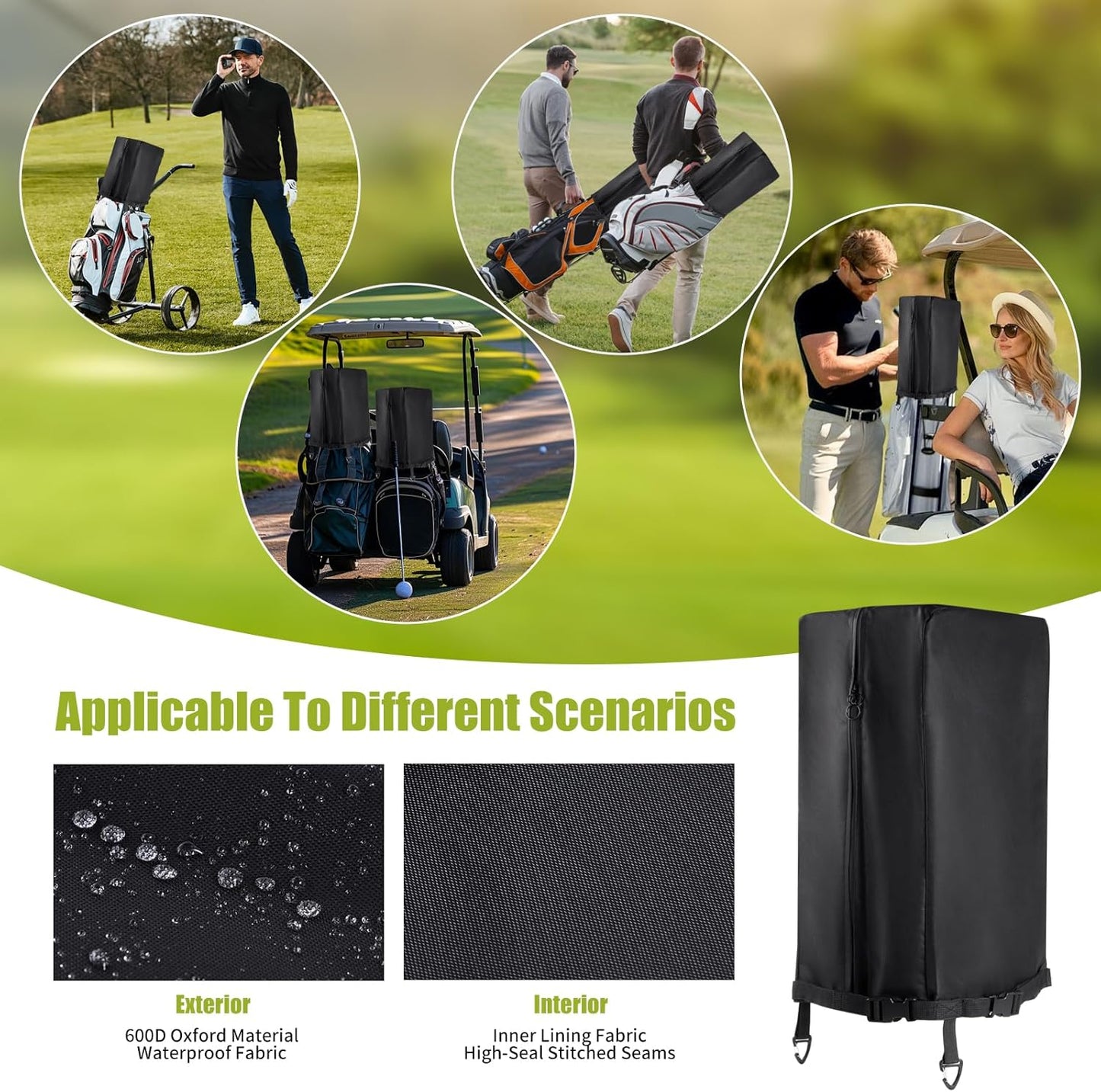 600D Golf Bag Rain Hood Cover with Waterproof Dual Zippers, Golf Bag Top Dust Covers with 2 Elastic Straps and 2 Fixed Straps, fit Most Tour Bags Golf Bags Stand Bags or Carry Cart (13 x 8 x 21 inch)