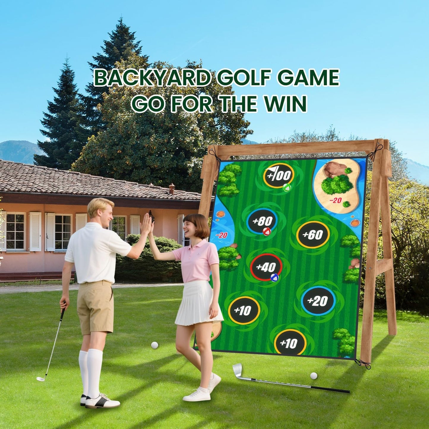 Golf Chipping Game Mat Double Sided,54 pcs Golf Game Set with 6×5 FT Golf Practice Mat,Outdoor Indoor Hitting Games for Adults & Kids,Home Backyard Garage Game, for Family Gatherings