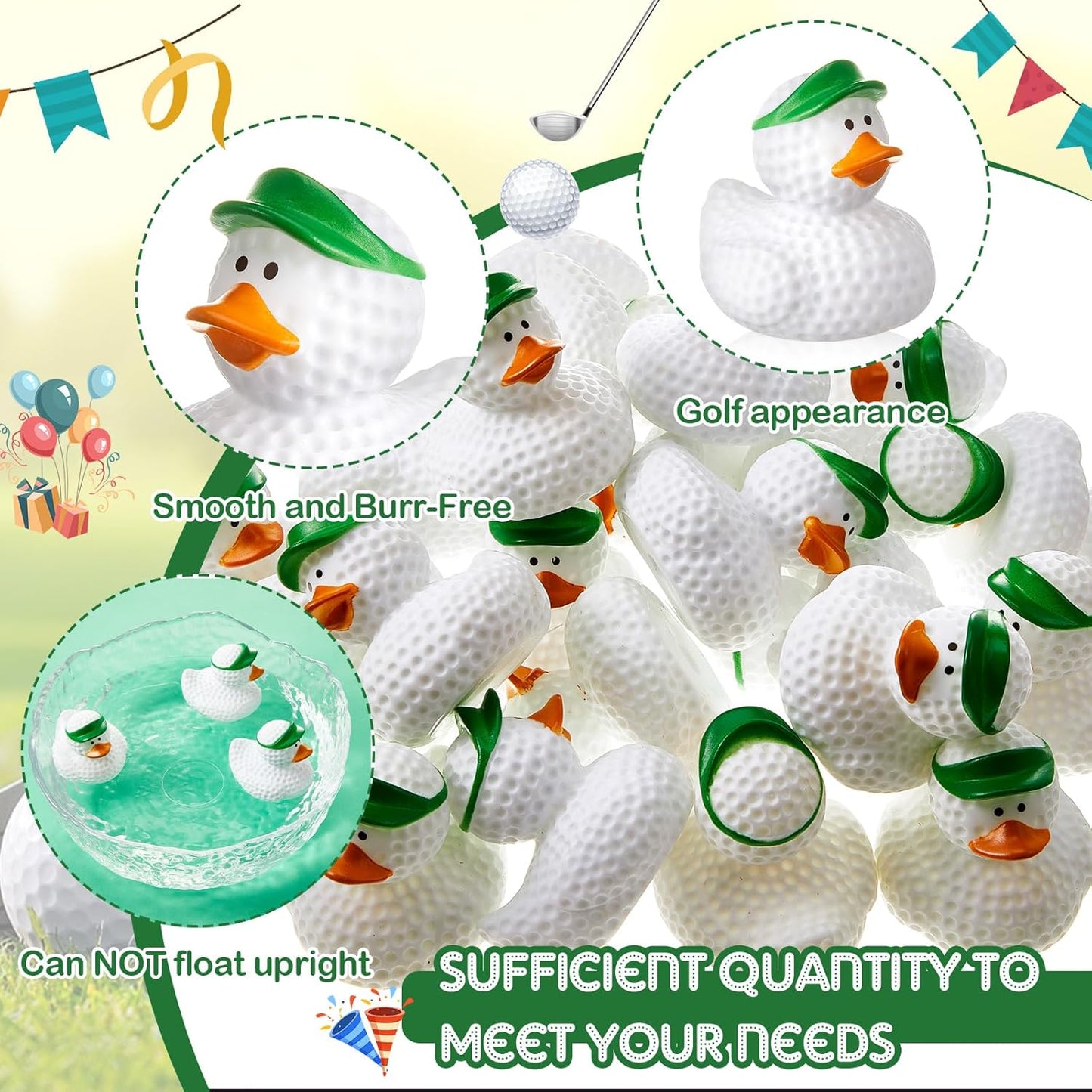Deekin Rubber Duck 2 Inch Bulk Sport Party Favors for Team Events Game Day Decorations Birthday Party Decorations Club Player Gift(100 Pcs,Golf)