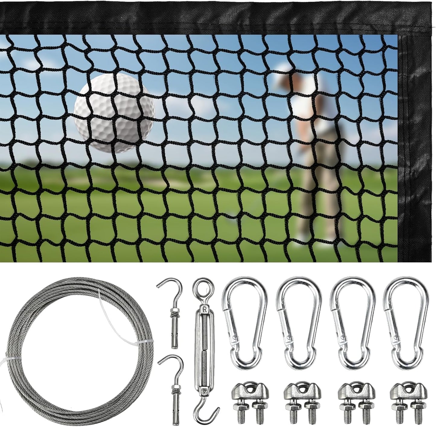 Golf Net,Golf Practice Net with 33 ft Steel Wire Rope and Hanging Kit, Heavy Duty Golf Hitting Net, Also as Hockey Net and Chipping Net - 7ft,10ft, 15ft, 25ft, 30ft, 40ft
