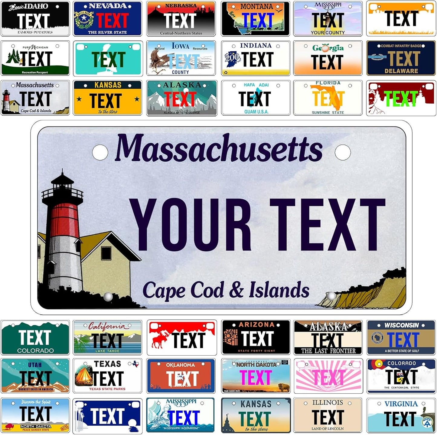 Custom Mini License Plate,Personalized Massachusetts Bike License Plate - Select from All 50 States,3 Sizes - Customized Customizable State Car Tag Plates for Kids Bike, Bicycle,Toy Car,4x2 Inch