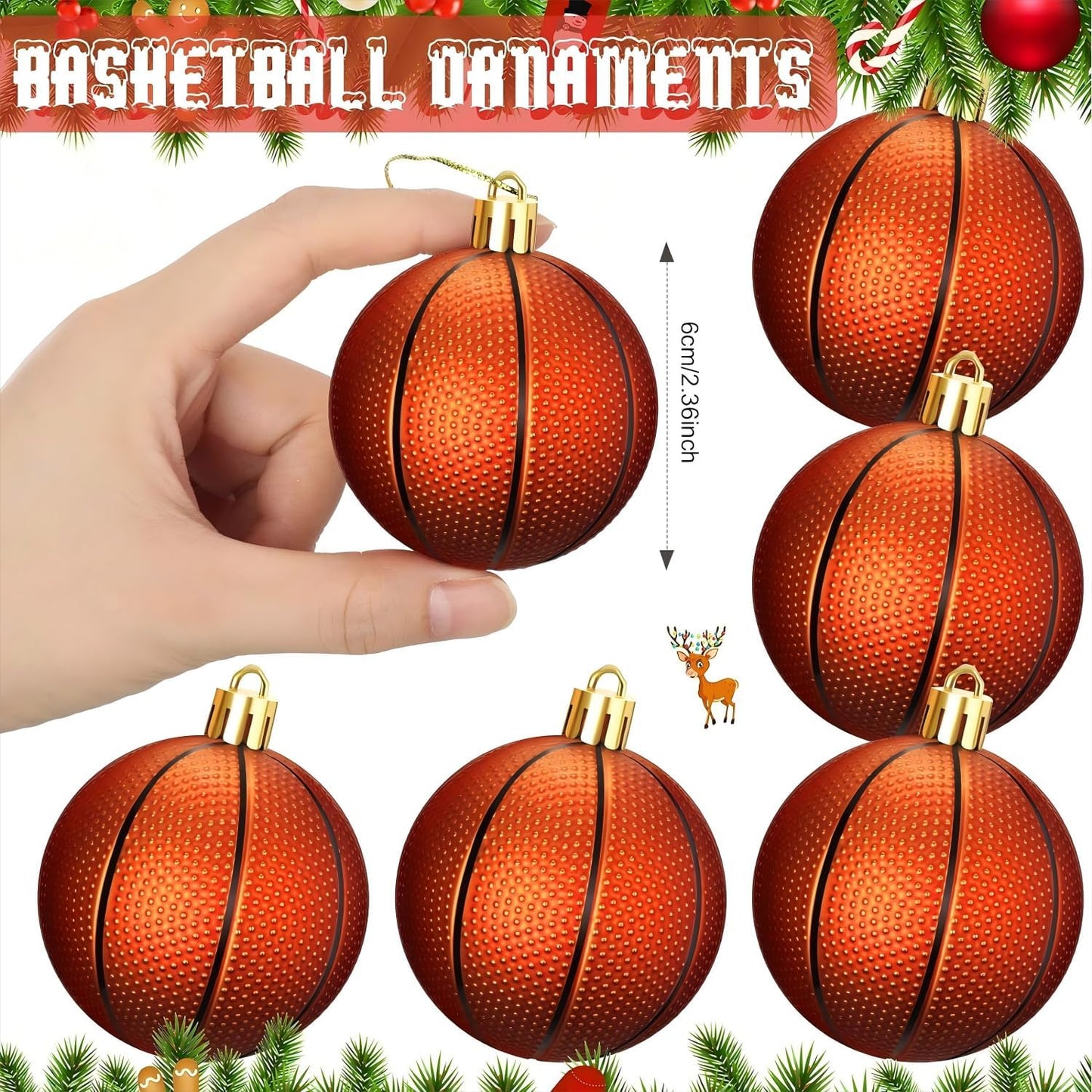 Leitee 18 Pcs Christmas Plastic Basketball 2.36 Inch Xmas Tree Ornaments with Hanging Loop Sports Theme Decorative Hanging Ornaments for Holiday Party Christmas Tree Home
