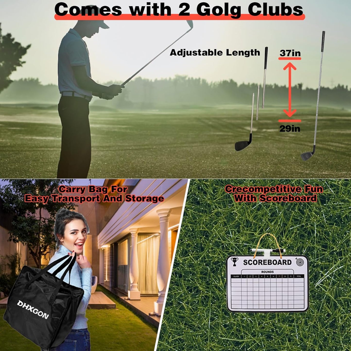 Backyard Golf Game with 2 Clubs, Portable 9 Hole Golf Course, Outdoor Yard Golf Chipping Game for Family and Adults, Beach, Park, Lawn, Field Day Reunion Party Games