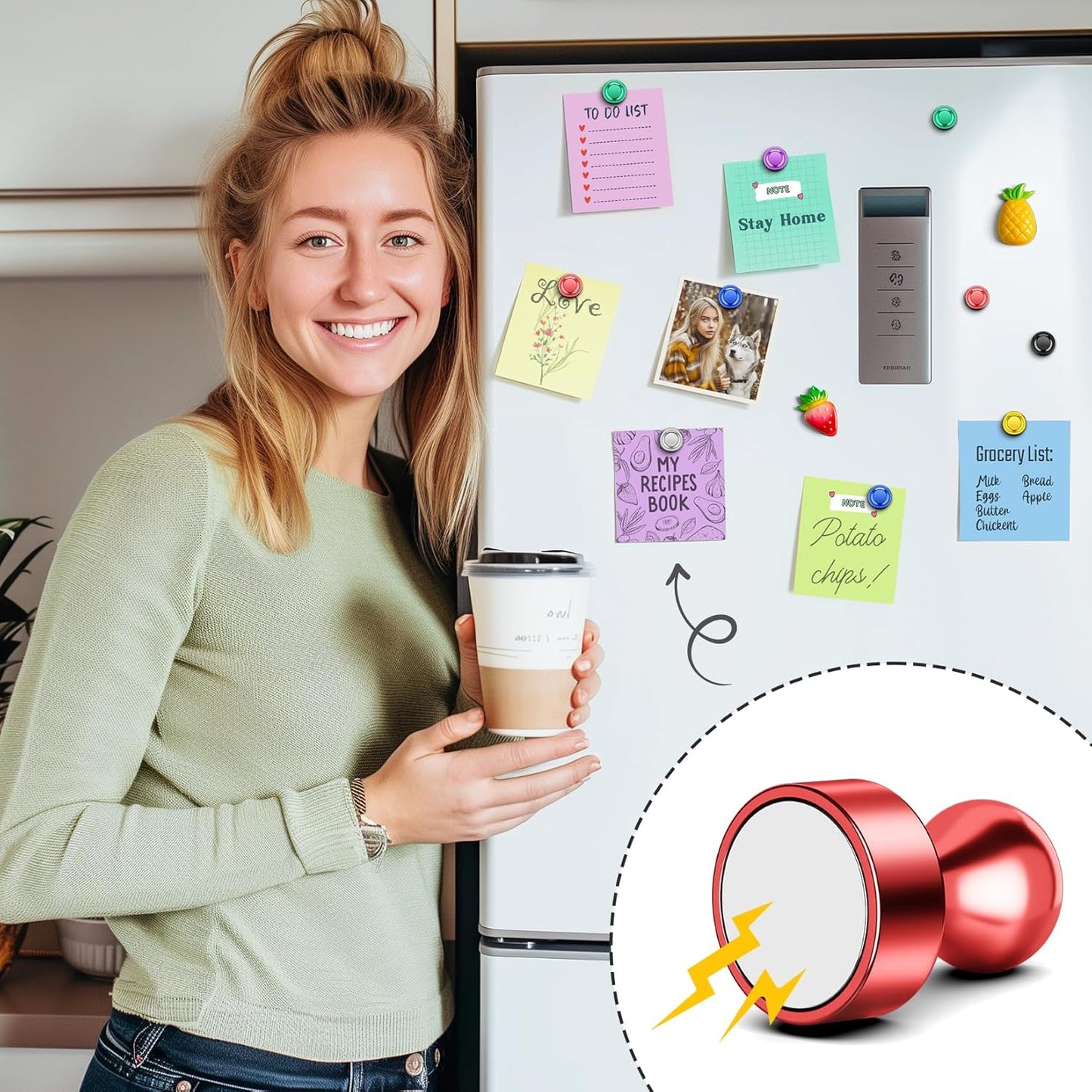 FINDMAG Fridge Magnets, Colorful Metal Paint Fridge Magnets, Strong Refrigerator Magnet for Adults, Decorative Whiteboard Magnet for Office, Kitchen Accessories, Classroom, Map Decor, Pack of 14