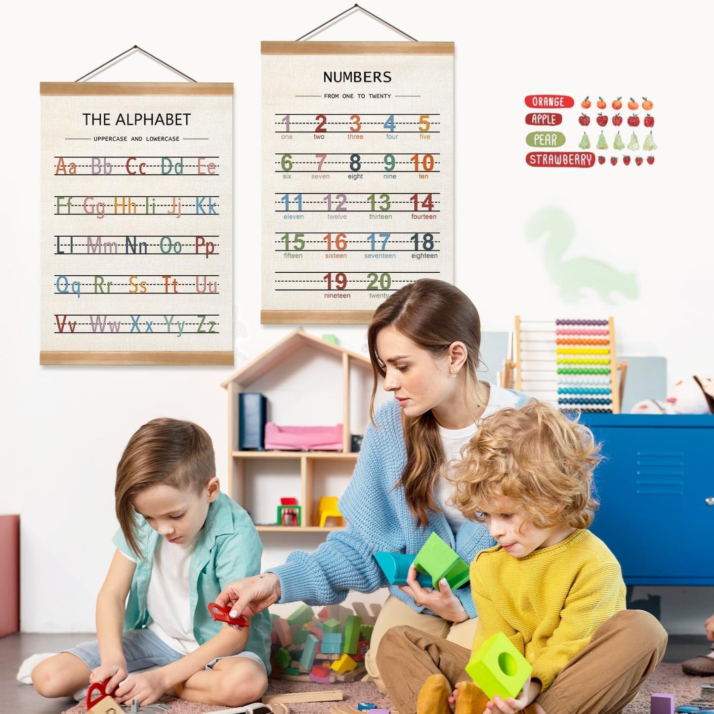 ZTGDA Alphabet Numbers Poster Set of 2, Children's room Wall Art, ABC Banner Poster, Letter Banner Wall Hanging Decor for Toddler Room Playroom Nursery Wall Classroom Decor (Alphabet Numbers)