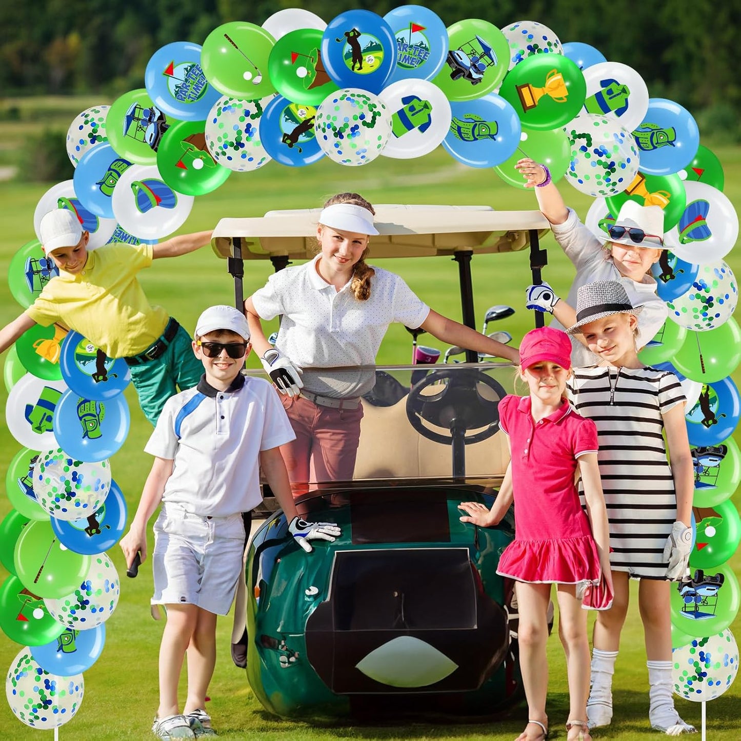 Capoda 60 Pcs Golf Theme Party Decoration 12 Inch Golf Balloons Bulk Navy Blue Green White Latex Balloons with 2 Ribbons for Kids Sport Birthday Party Decor Supplies
