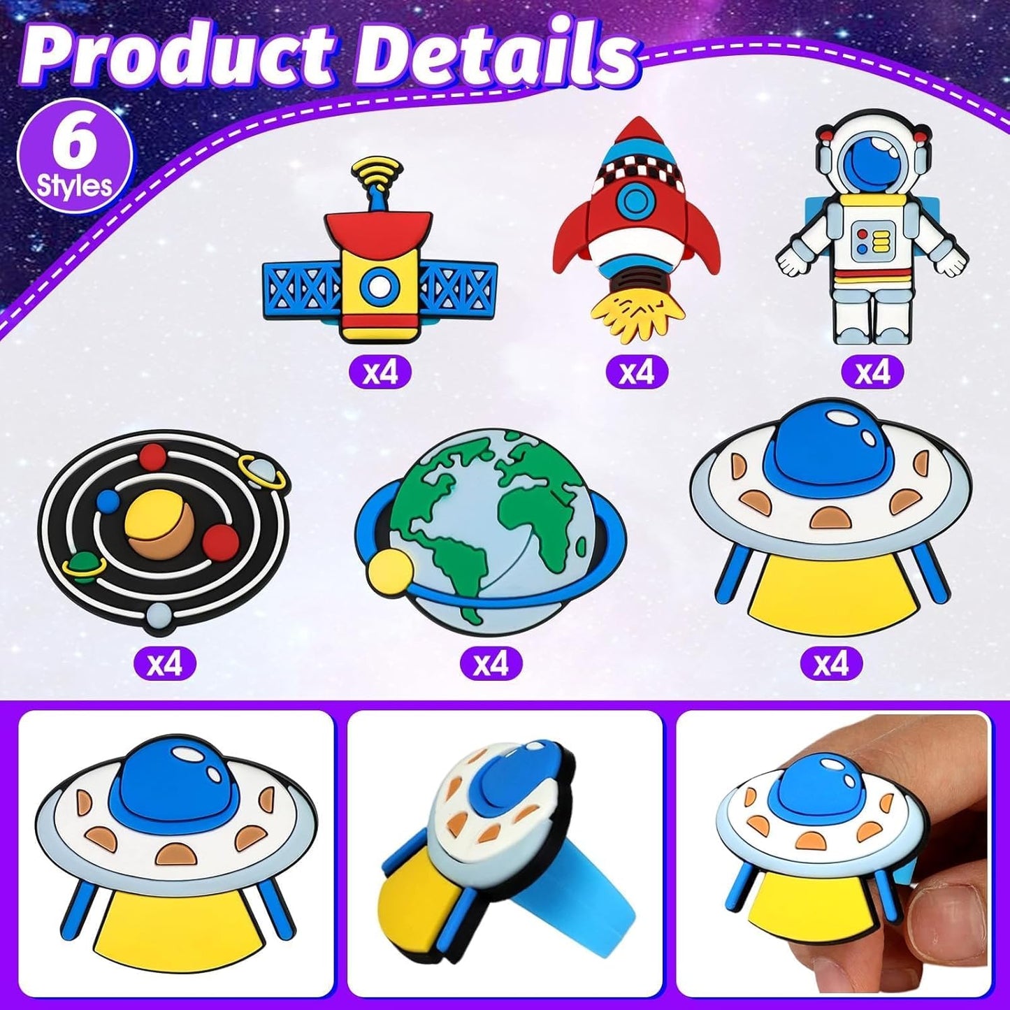 24PCS Space Astronaut Cupcake Ring Toppers Planet Rocket Spaceship Trip to the Moon Cupcake Picks Space Themed Party Cake Decorations for Baby Shower Birthday Party Supplies