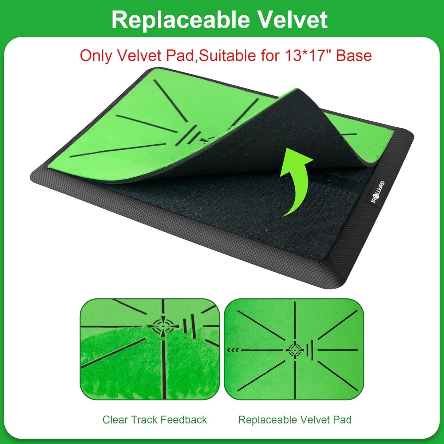 Golf Hitting Mat Golf Training Accessories for Swing Path Feedback 16.5"x12.5" with Replaceable Velvet Mat Practice Trainer Matt for Men Women Kids