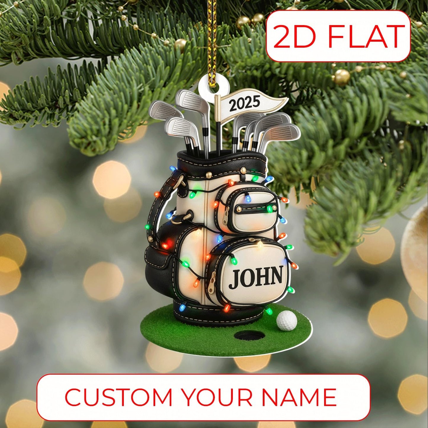 Personalized Golf Christmas Ornament 2025, Custom Name Bag, and Golfer Outfit Gilf, Ball Head Ornament with Santa Hat, Gifts for Golf Lovers 6