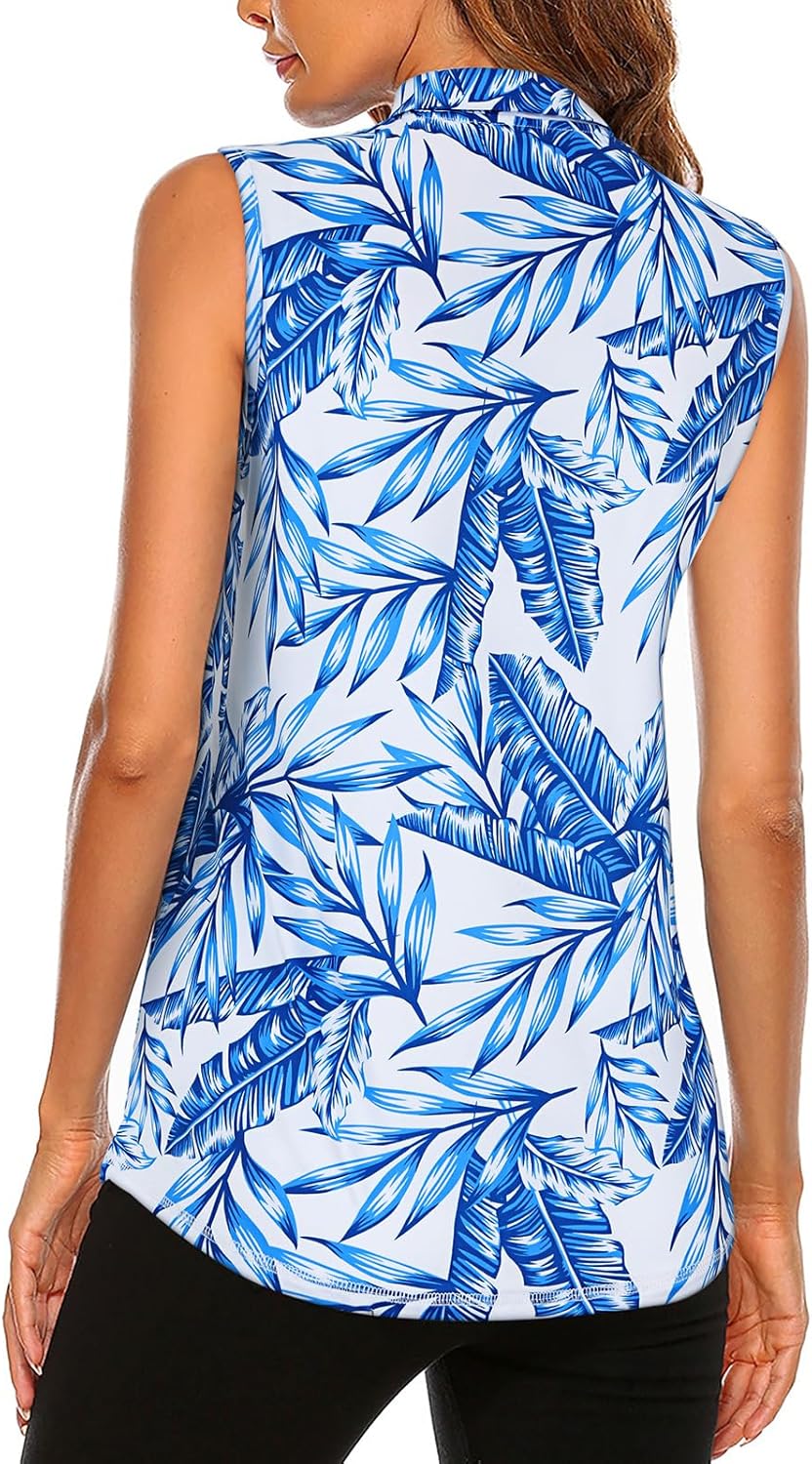 Koscacy Women's Sleeveless Golf Tennis Polo Shirts Zip Up Dry Fit Workout Tank Tops Athletic Shirt