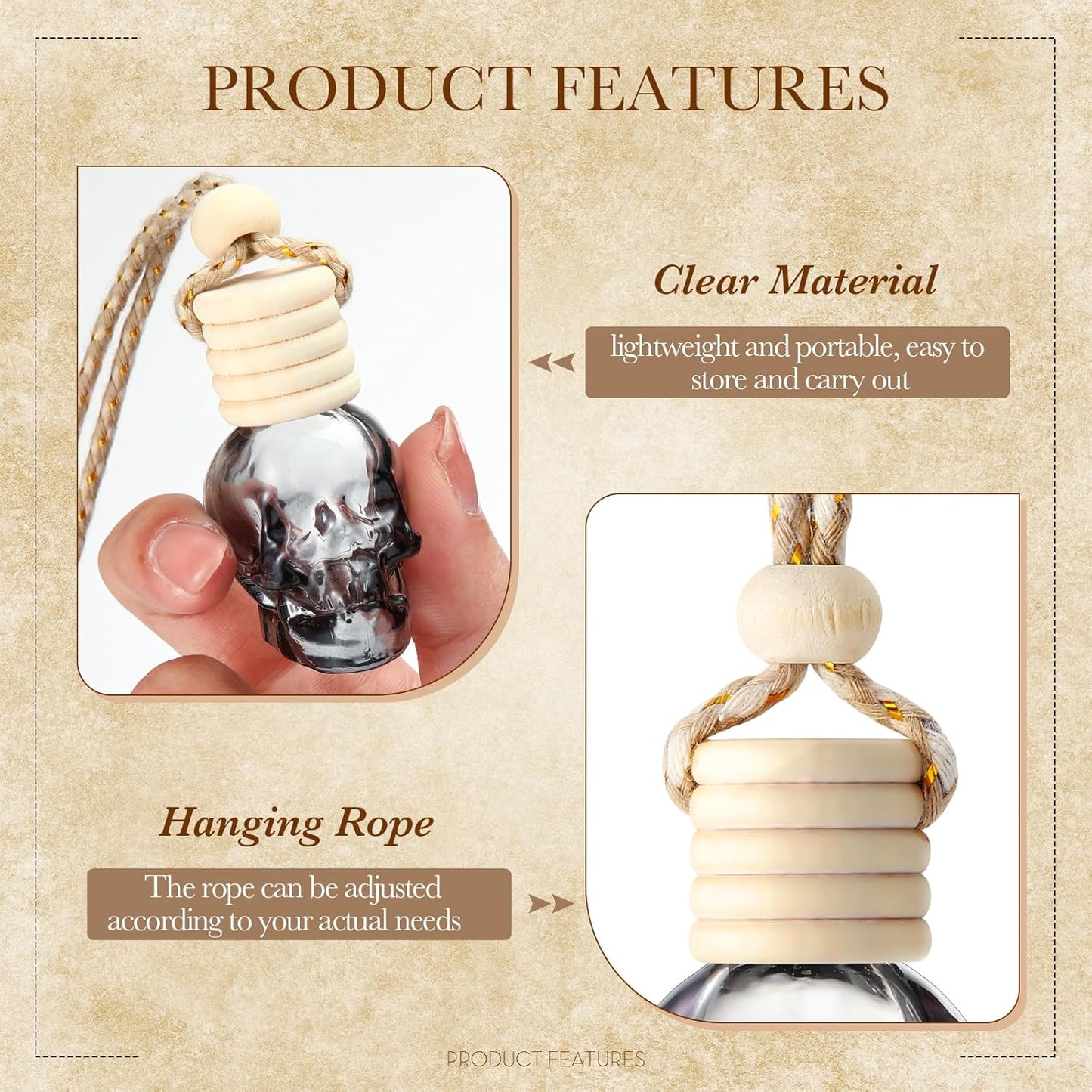 50 Pcs Hanging Car Air Freshener Black Car Diffuser Bottles Empty Glass Perfume Bottles Air Freshener Diffuser Pendant for Essential Oils Fragrance Aromatherapy Ornament (Skeleton)