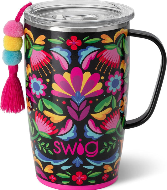 Swig Life 18oz Travel Mug, Lightweight Insulated Tumbler with Handle and Lid, Cup Holder Friendly, Dishwasher Safe, Stainless Steel, Travel Coffee Cup (Caliente)