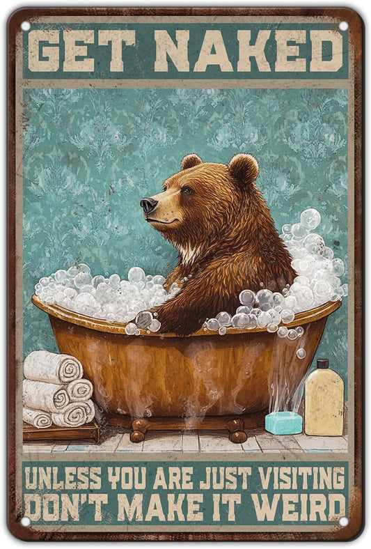 Bear Bath Metal Tin Sign 12x8 Inch Bear Metal Poster Bear Tub Metal Tin Sign Home Kitchen Garden Bar Pub Restaurant Bathroom Are Wall Decor
