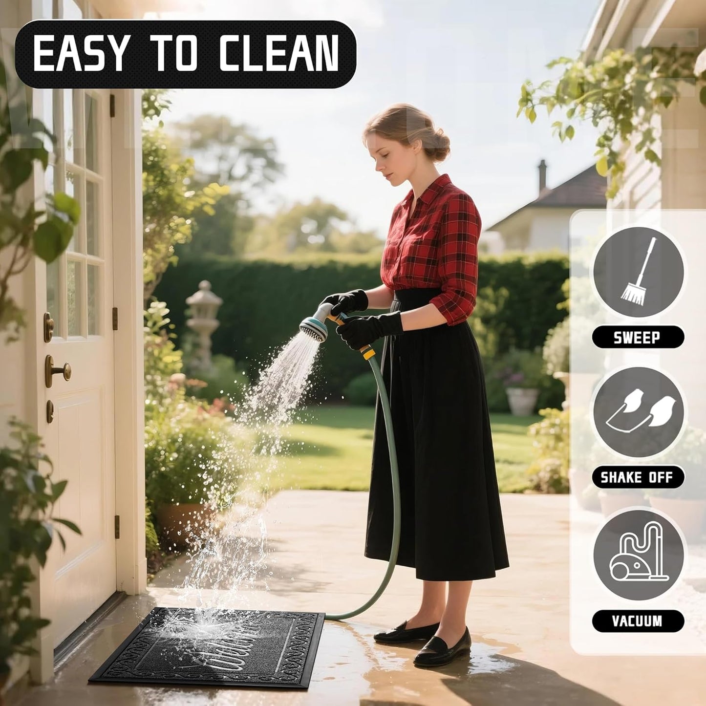 Yimobra Welcome Mat, Heavy Duty Sturdy Door Mats for Home Entrance Outdoor Indoor, Front Doormat for Outside Patio Floor Entry Porch Garage Office, Waterproof, Low Profile, 29.5x17, Black Grey