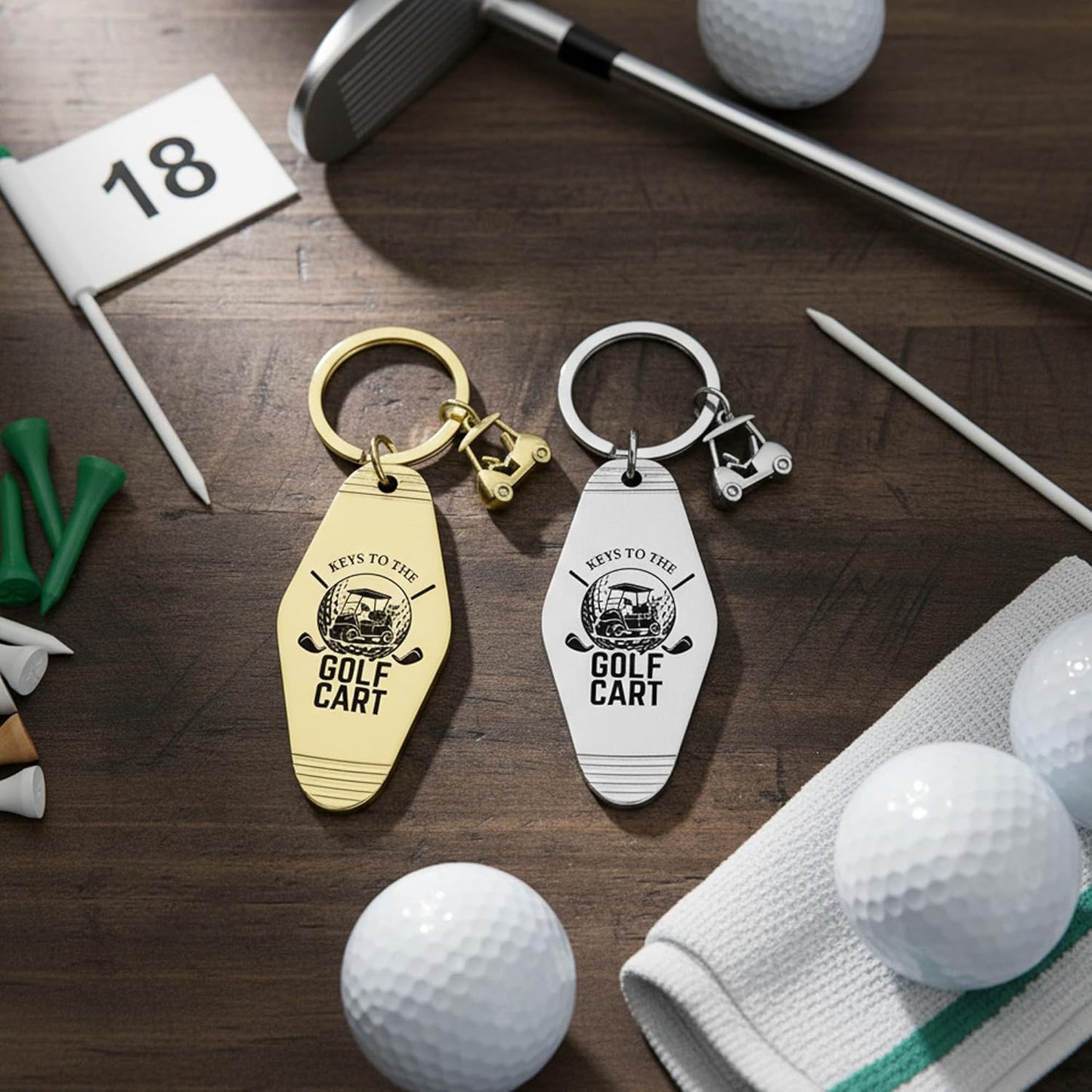2pcs Golf Cart Keychain for Golfer, Retro Metal Car Accessories, Funny Golf Birthday Gifts Key Ring for Men Father Husband